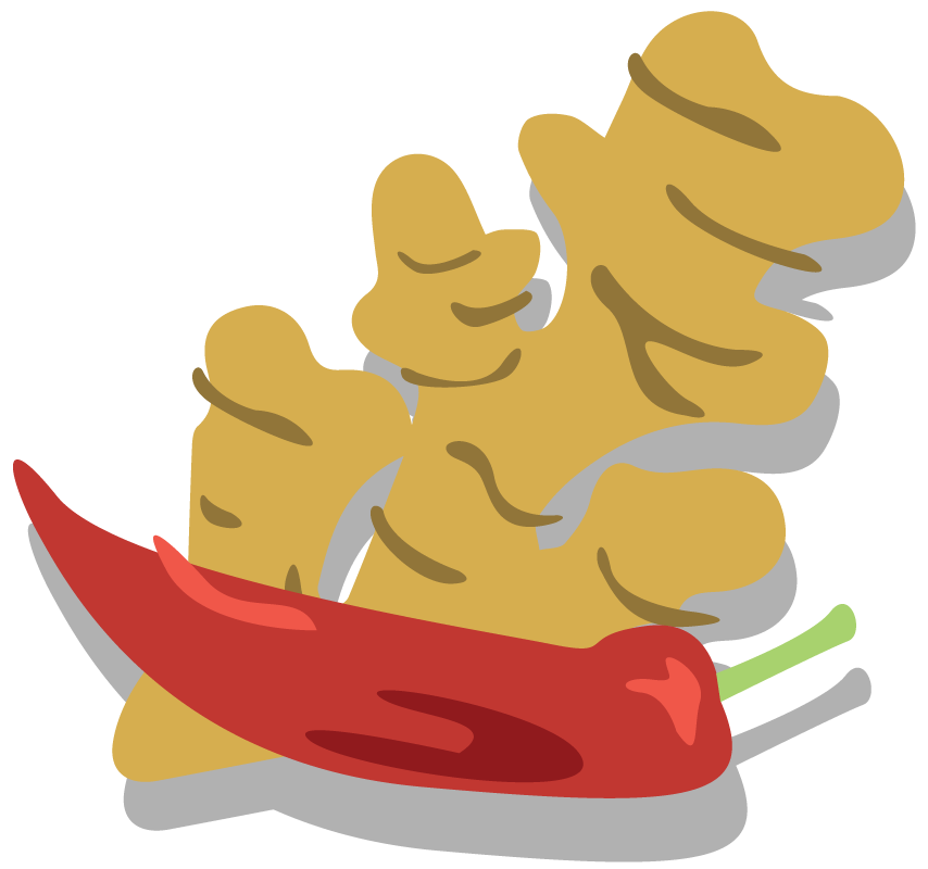 graphic of ginger root and red chili pepper