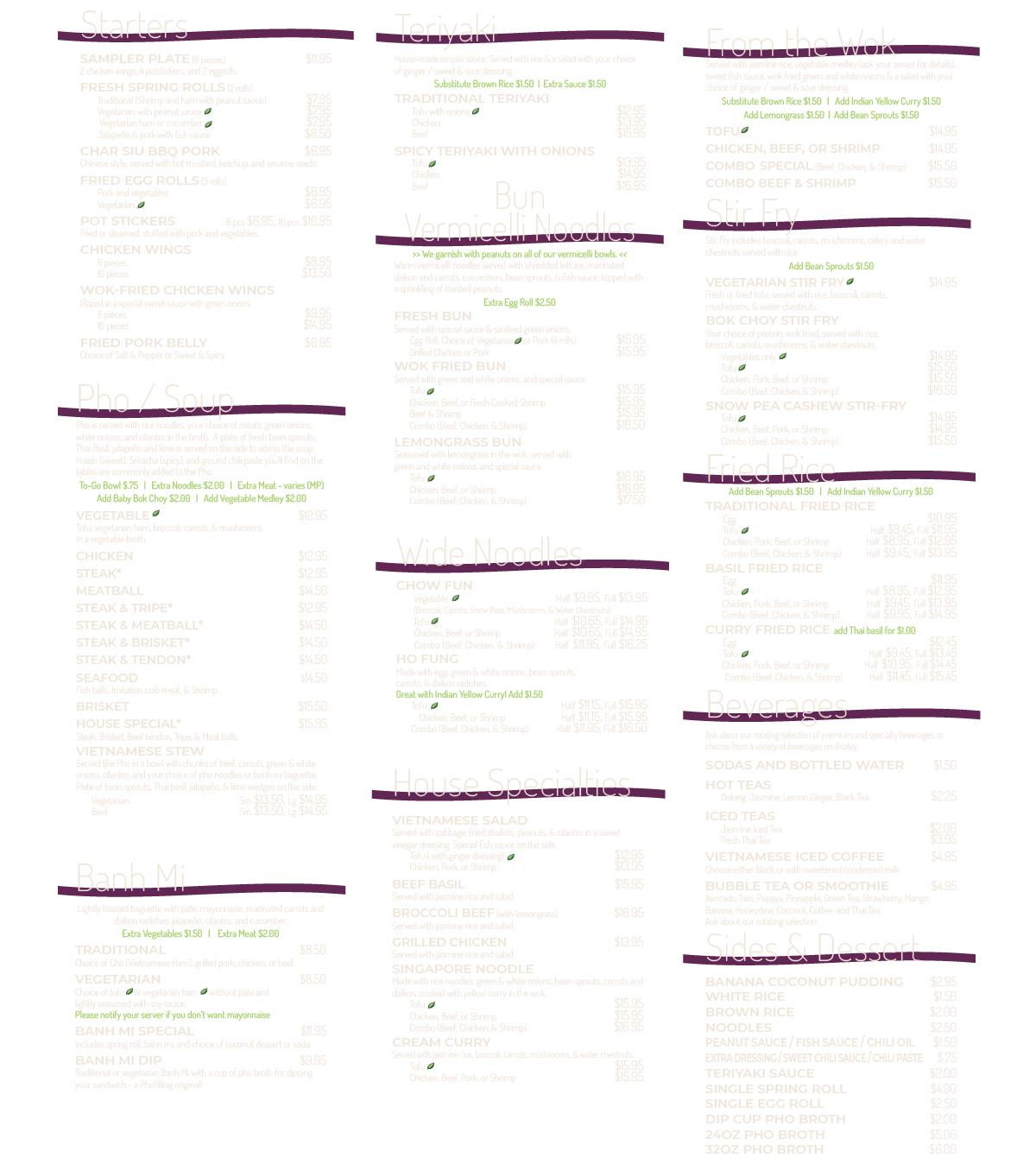 This is a rasterized image of the menu. please click the button to order online for accessible listings of menu items.